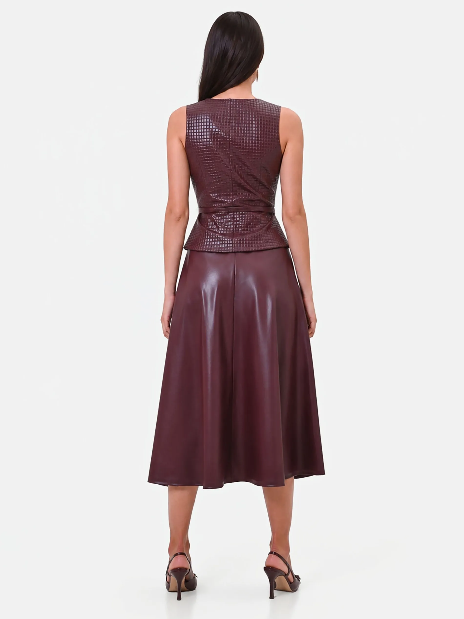 ABITO MIDI IN SIMILPELLE ROSSO BORDEAUX