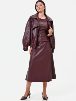 ABITO MIDI IN SIMILPELLE ROSSO BORDEAUX