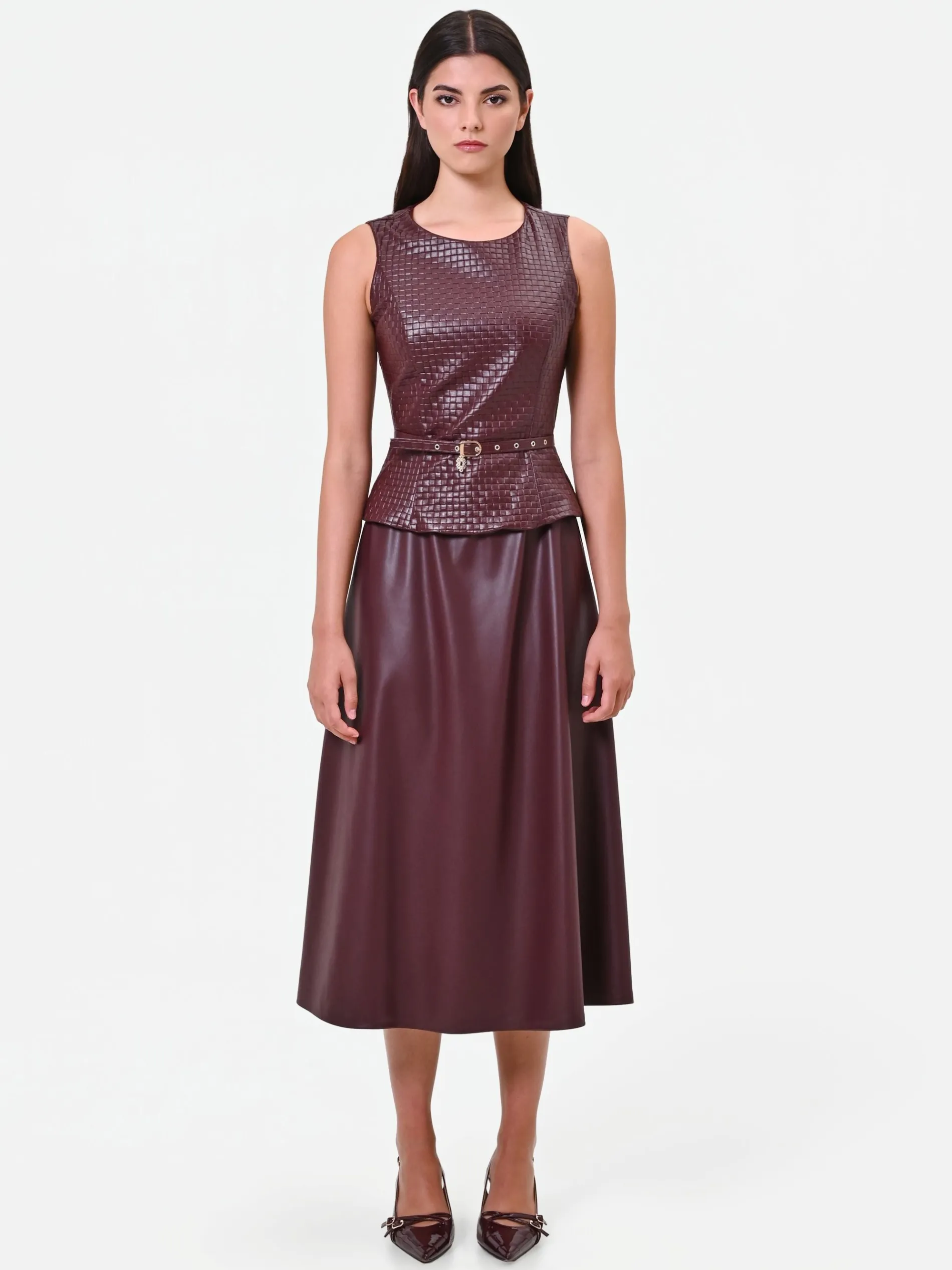 ABITO MIDI IN SIMILPELLE ROSSO BORDEAUX