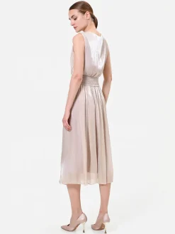ABITO MIDI TORTORA BEIGE CON SCOLLO DRAPPEGGIATO