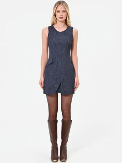 ABITO SMANICATO BLU NAVY CON GONNA A PORTAFOGLIO
