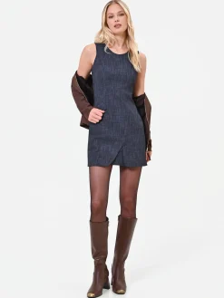 ABITO SMANICATO BLU NAVY CON GONNA A PORTAFOGLIO