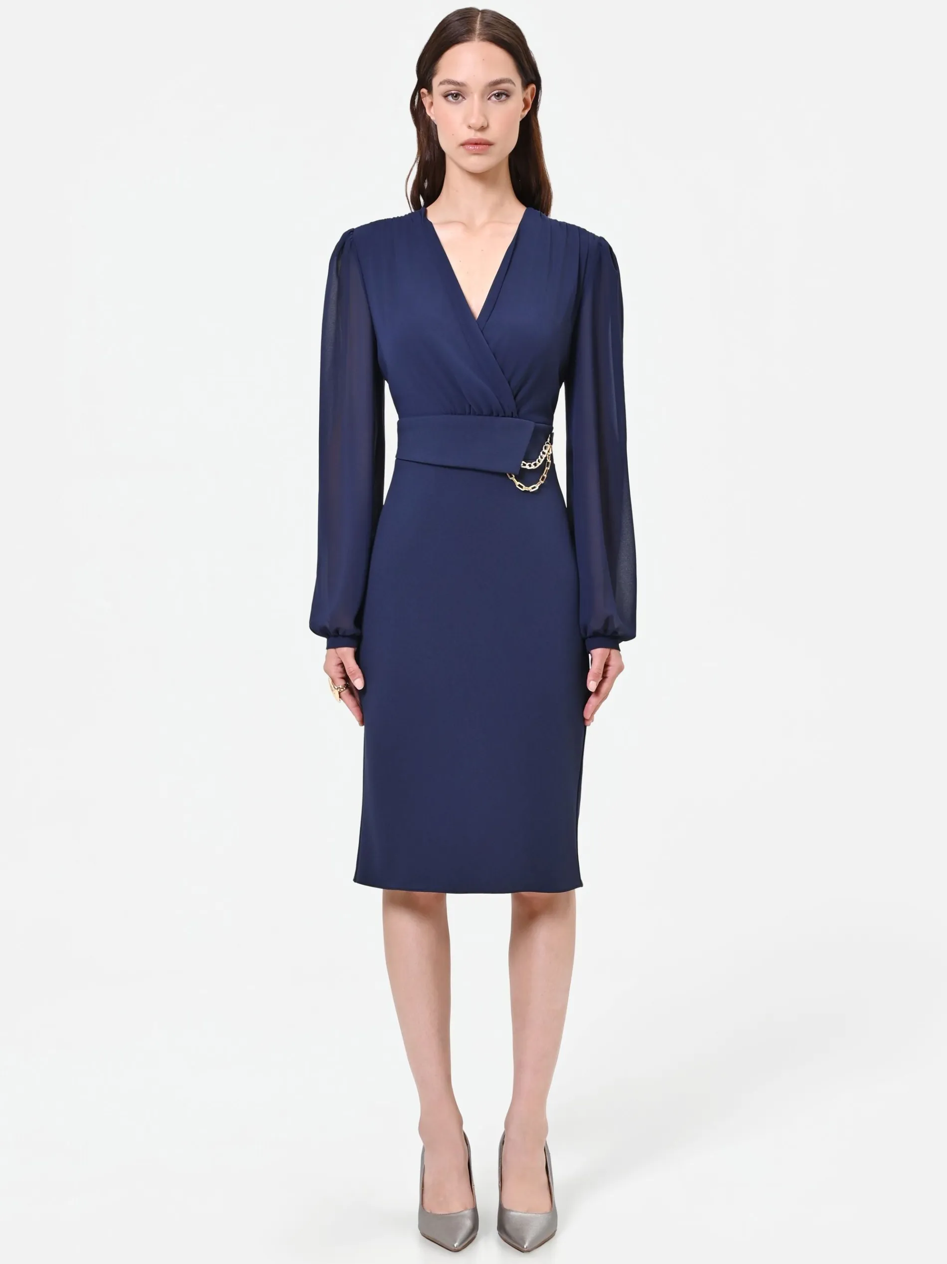 ABITO TUBINO BLU NAVY CON MANICHE VELATE