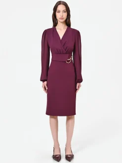 ABITO TUBINO BORDEAUX CON MANICHE IN GEORGETTE