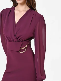 ABITO TUBINO BORDEAUX CON MANICHE IN GEORGETTE