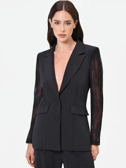 BLAZER NERO CON MANICHE IN PIZZO