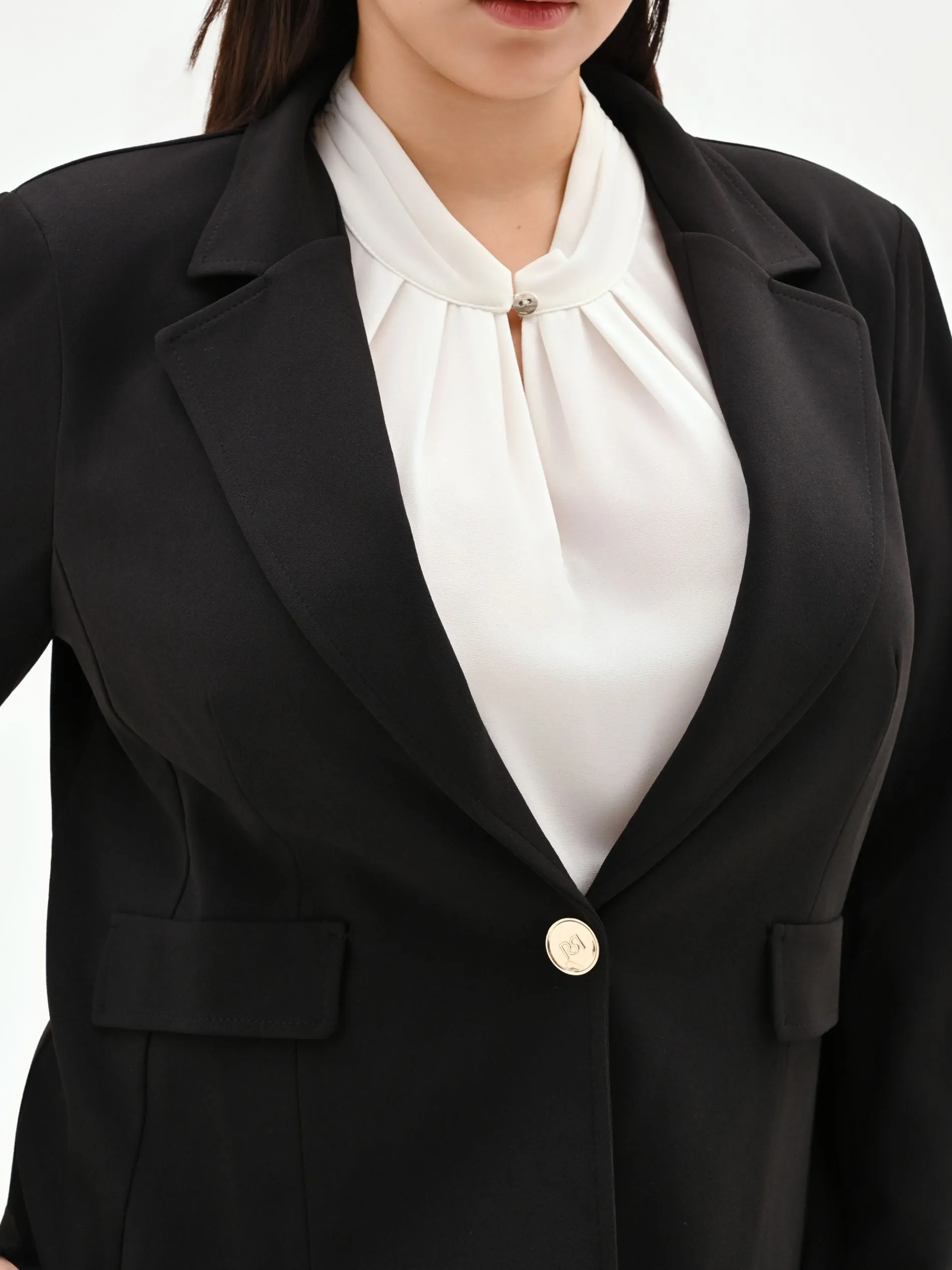 BLAZER NERO MONOPETTO CURVY IN SCUBA MANO CREPE