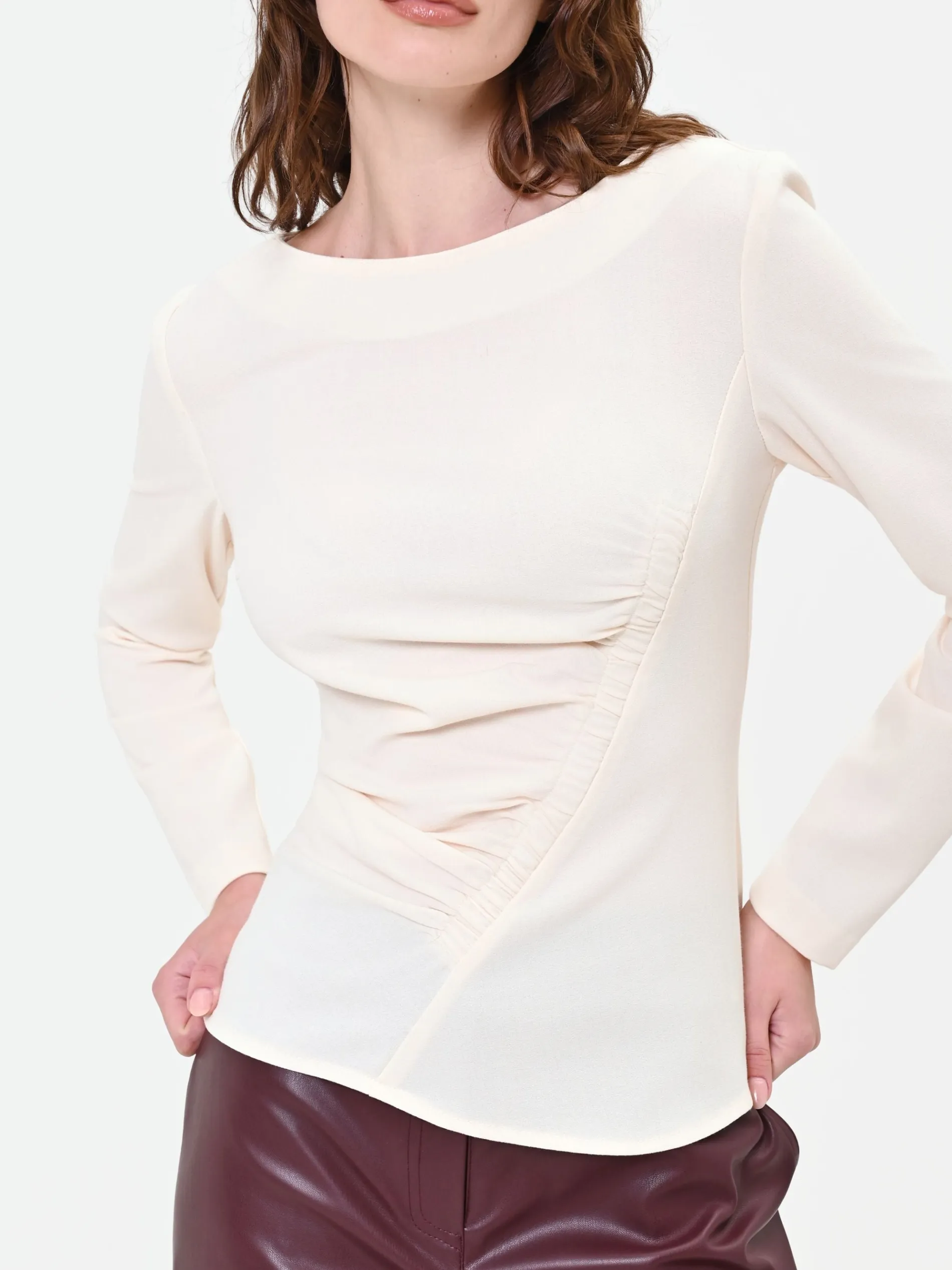BLUSA BIANCA CON DRAPPEGGIO ASIMMETRICO
