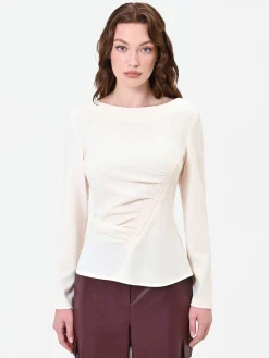 BLUSA BIANCA CON DRAPPEGGIO ASIMMETRICO
