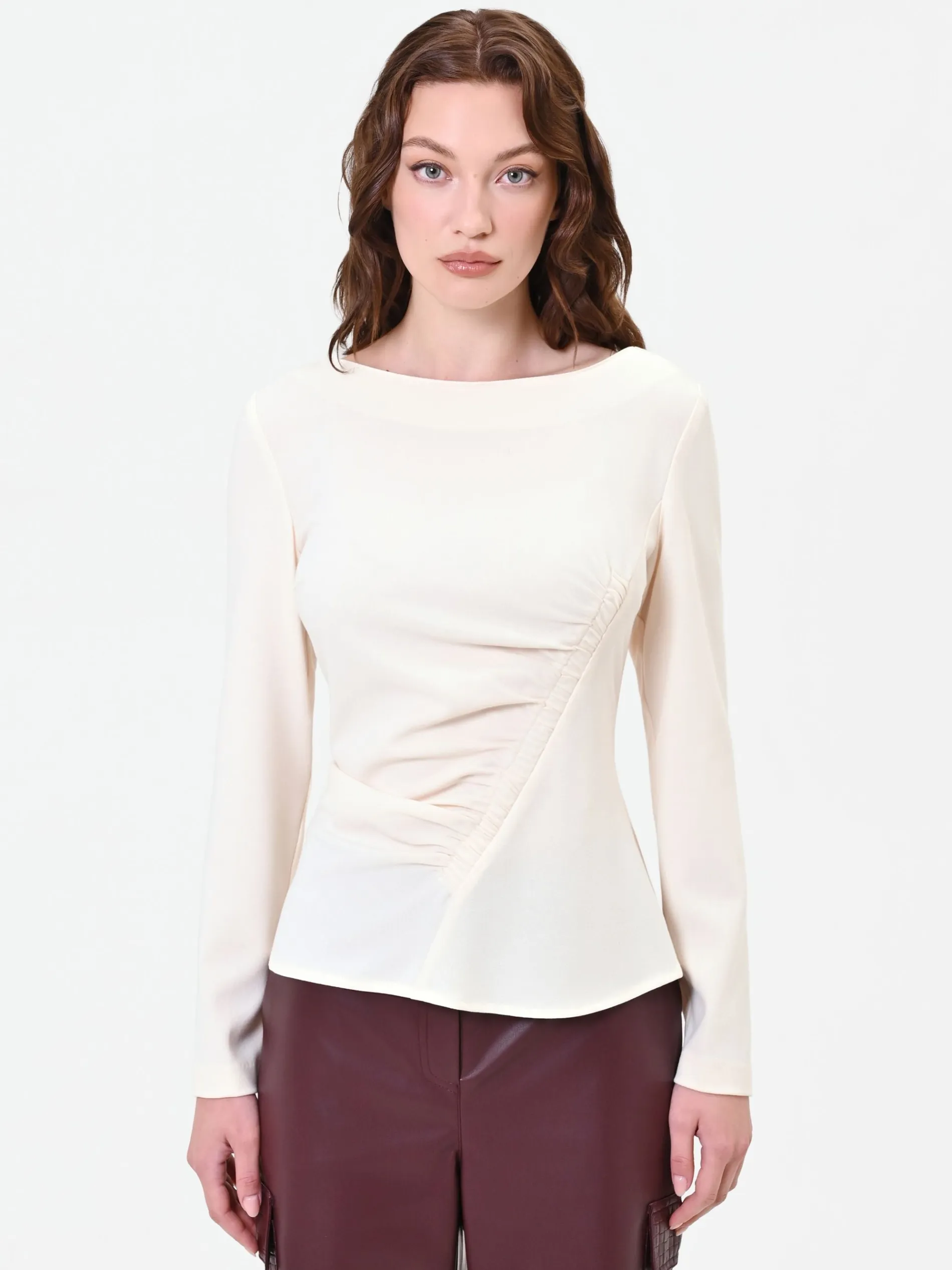 BLUSA BIANCA CON DRAPPEGGIO ASIMMETRICO