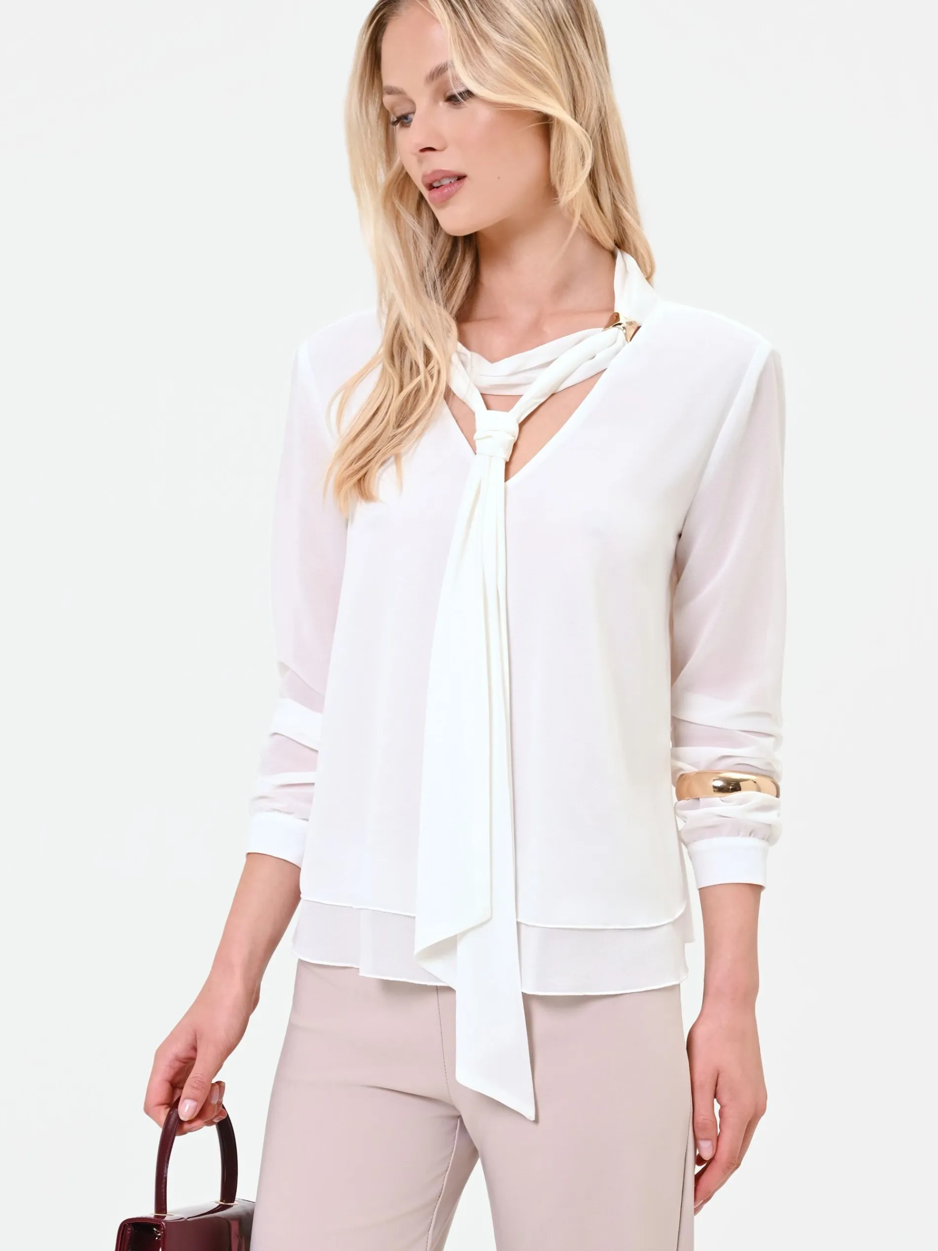 BLUSA BIANCA CON NASTRO LAVALLIERE