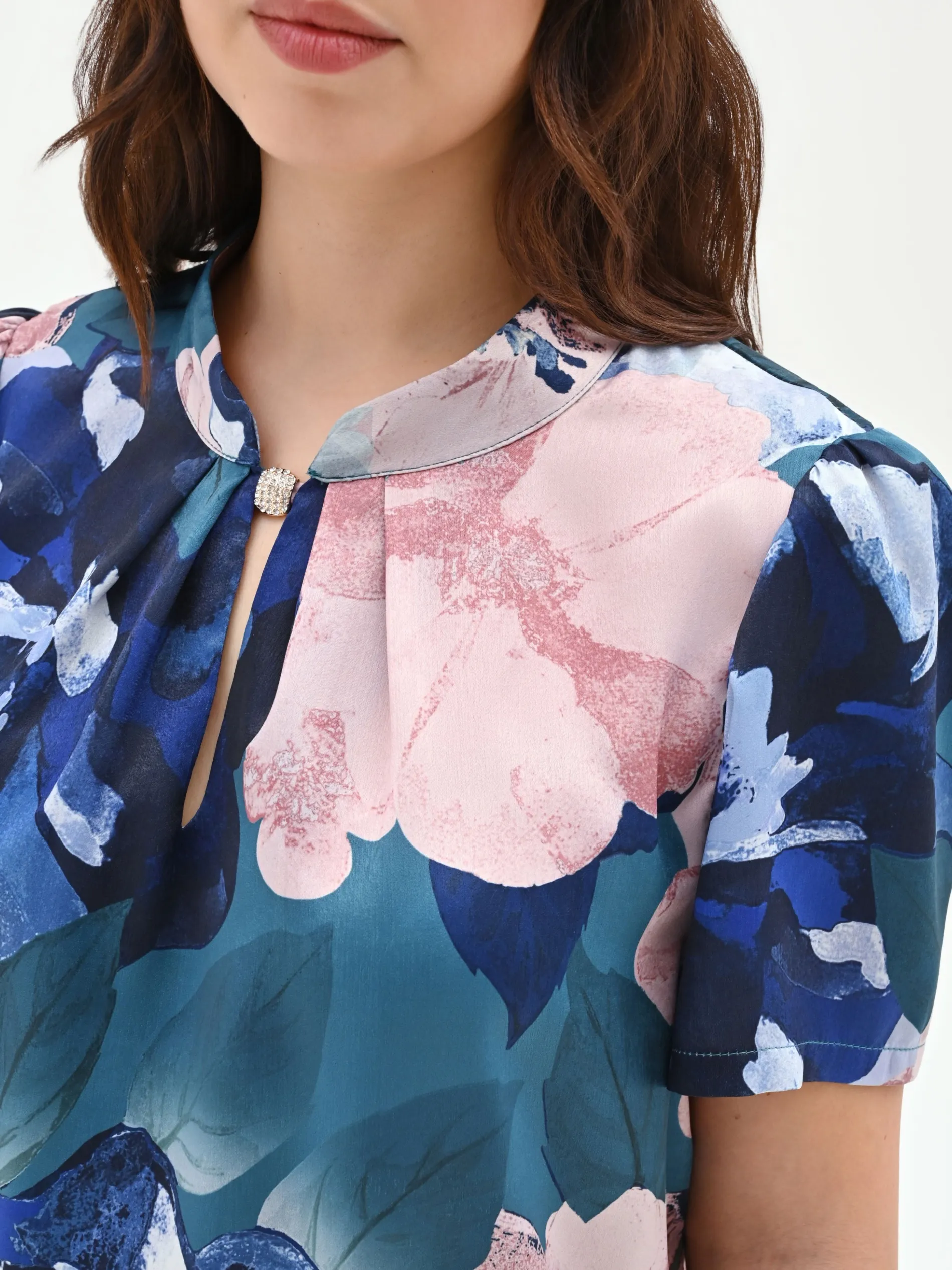 BLUSA BLU OTTANIO CURVY CON STAMPA FLOREALE