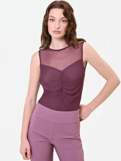 BLUSA BORDEAUX CON CARRÉ IN TULLE