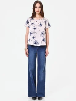 BLUSA CON STAMPA FLOREALE BLU NAVY