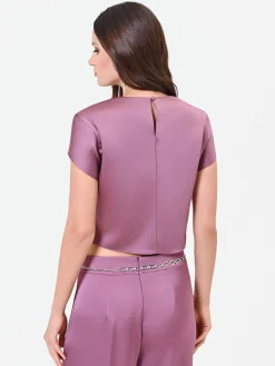 BLUSA CROP IN RASO ROSA ANTICO