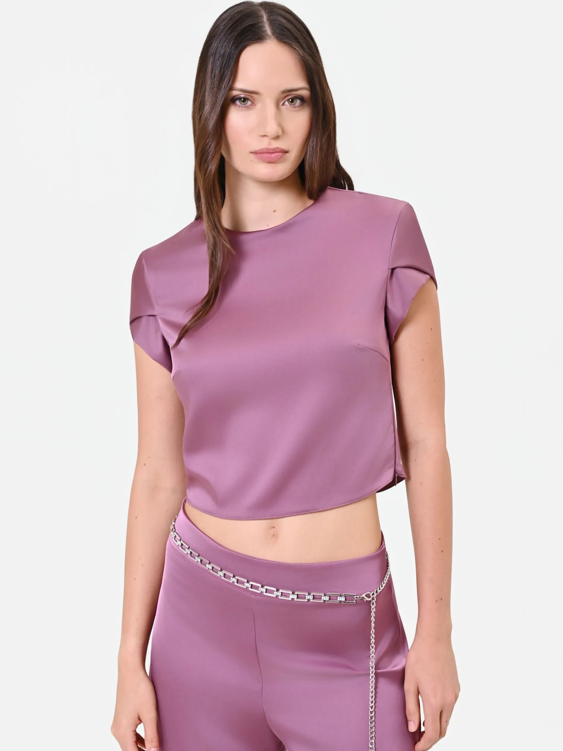 BLUSA CROP IN RASO ROSA ANTICO