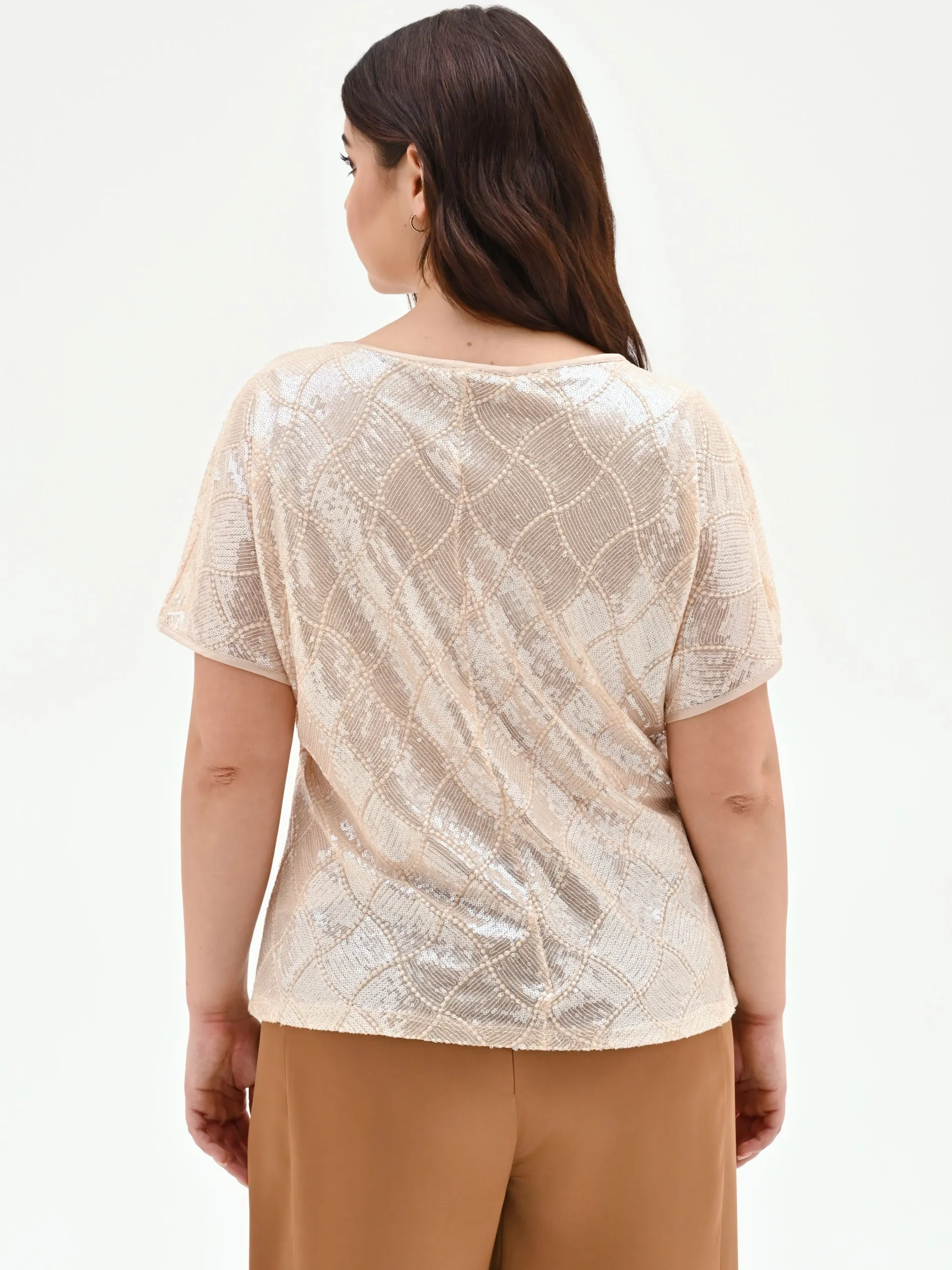 BLUSA CURVY BEIGE CHIARO CON PAILLETTES ALL OVER