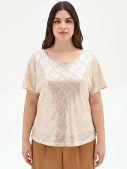 BLUSA CURVY BEIGE CHIARO CON PAILLETTES ALL OVER