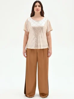 BLUSA CURVY BEIGE CHIARO CON PAILLETTES ALL OVER