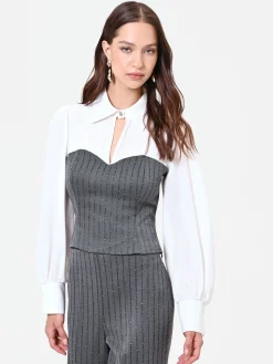 BLUSA GRIGIA CON BUSTIER GESSATO E PAILLETTES