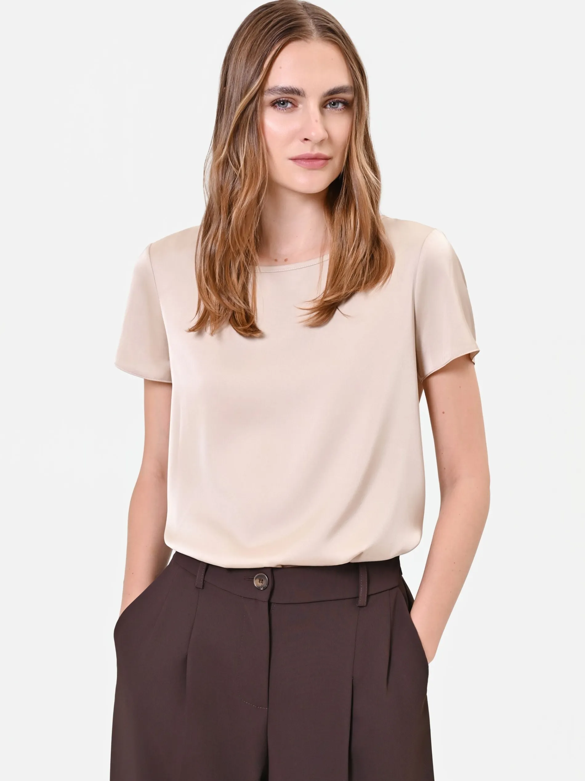 BLUSA IN RASO TORTORA BEIGE