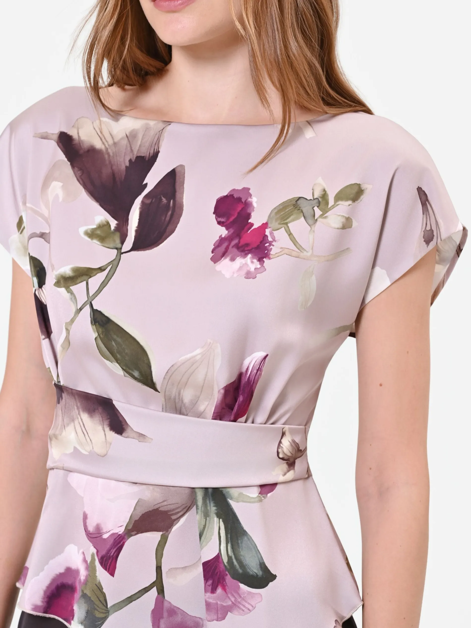 BLUSA IN RASO TORTORA BEIGE CON STAMPA FLOREALE