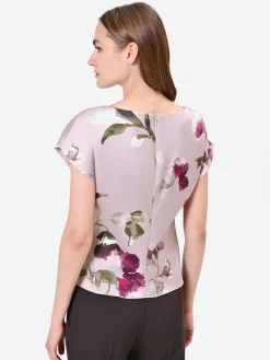 BLUSA IN RASO TORTORA BEIGE CON STAMPA FLOREALE