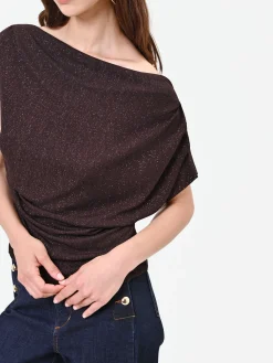 BLUSA MARRONE CON DRAPPEGGIO ASIMMETRICO