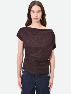 BLUSA MARRONE CON DRAPPEGGIO ASIMMETRICO