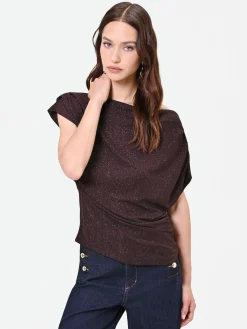 BLUSA MARRONE CON DRAPPEGGIO ASIMMETRICO