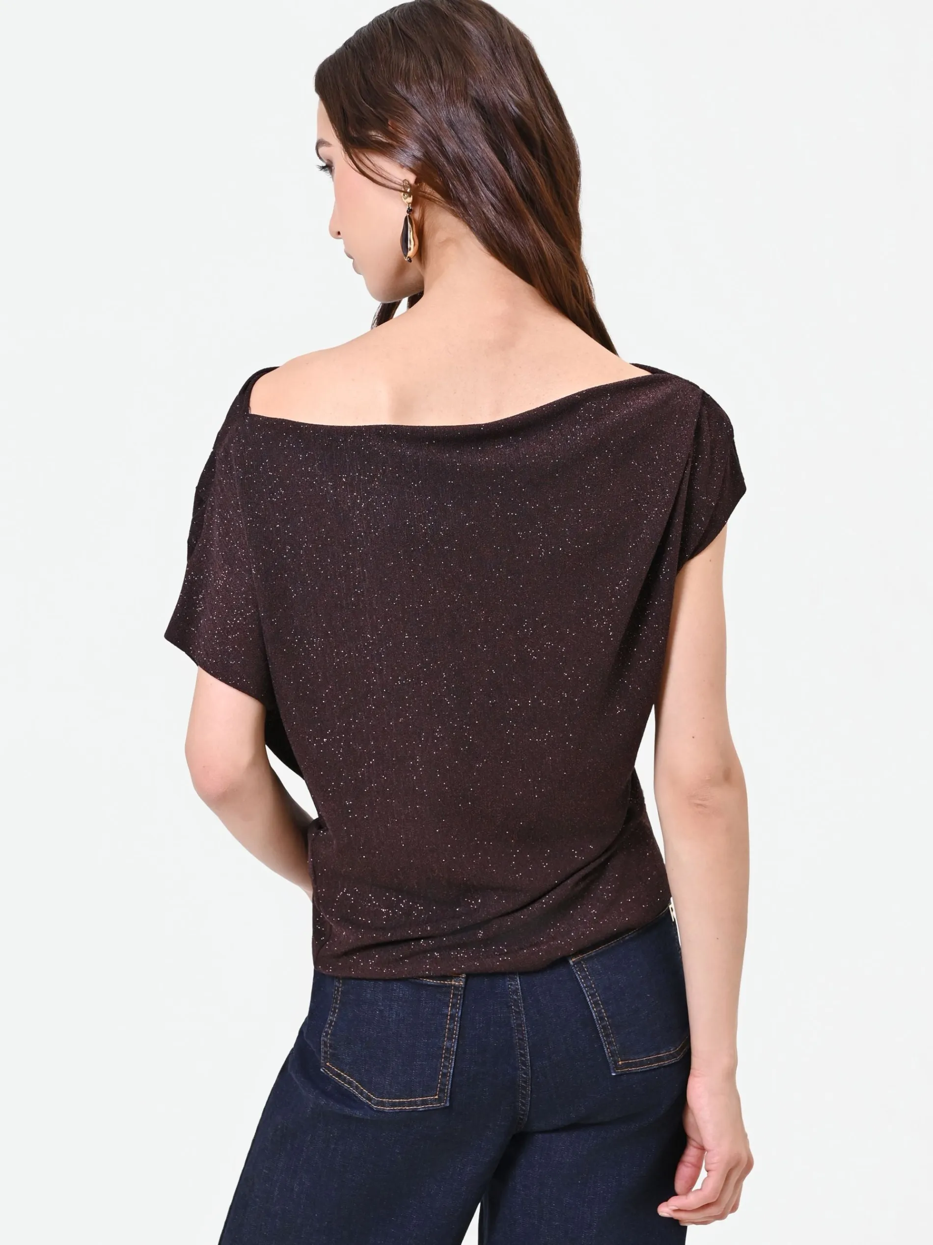 BLUSA MARRONE CON DRAPPEGGIO ASIMMETRICO