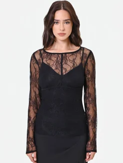 BLUSA NERA IN PIZZO CON FODERA A CUORE