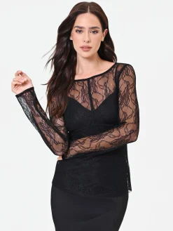 BLUSA NERA IN PIZZO CON FODERA A CUORE