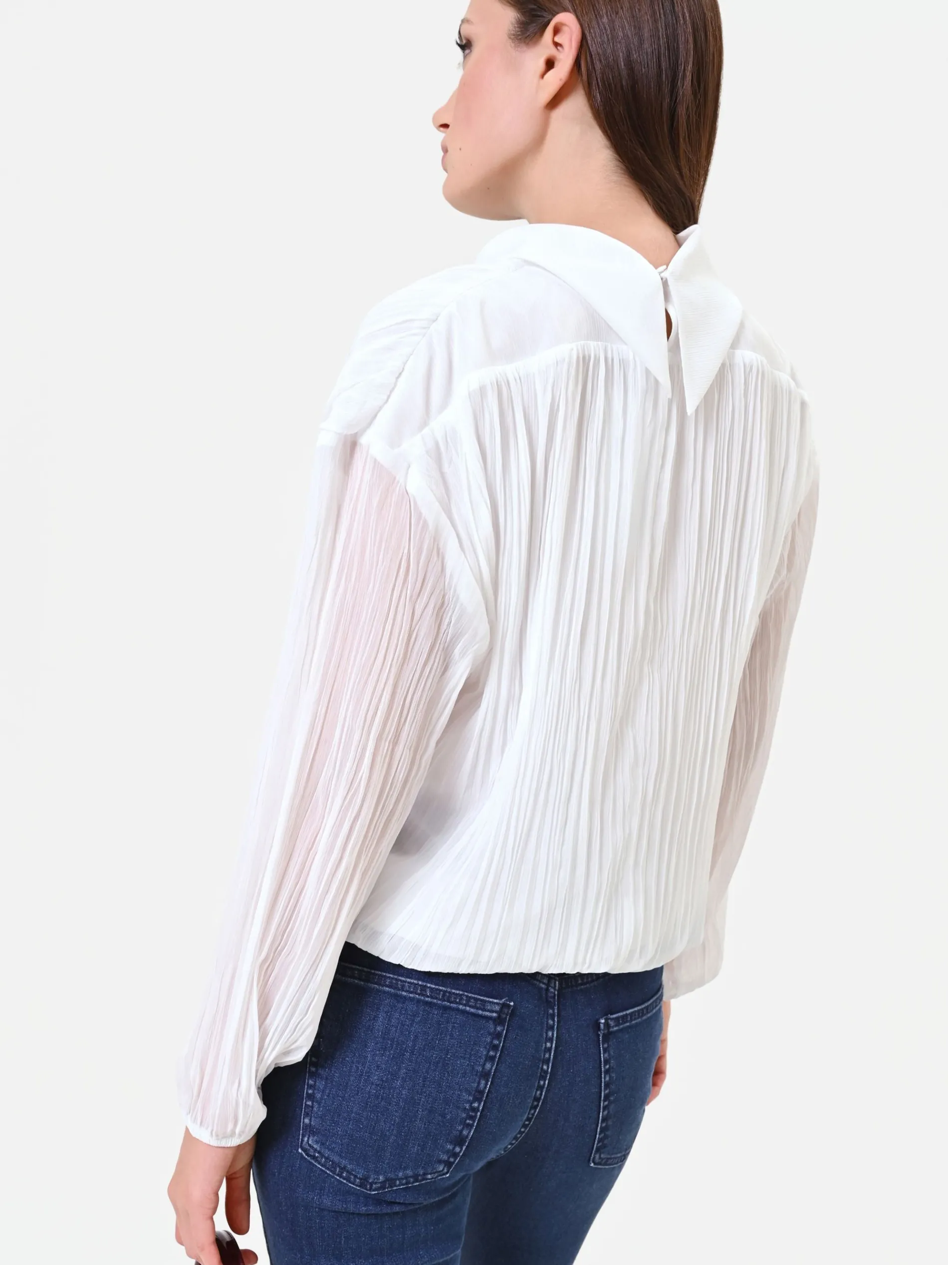 BLUSA PANNA A MANICHE LUNGHE CON PLISSETTATURA