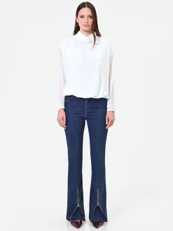 BLUSA PANNA A MANICHE LUNGHE CON PLISSETTATURA