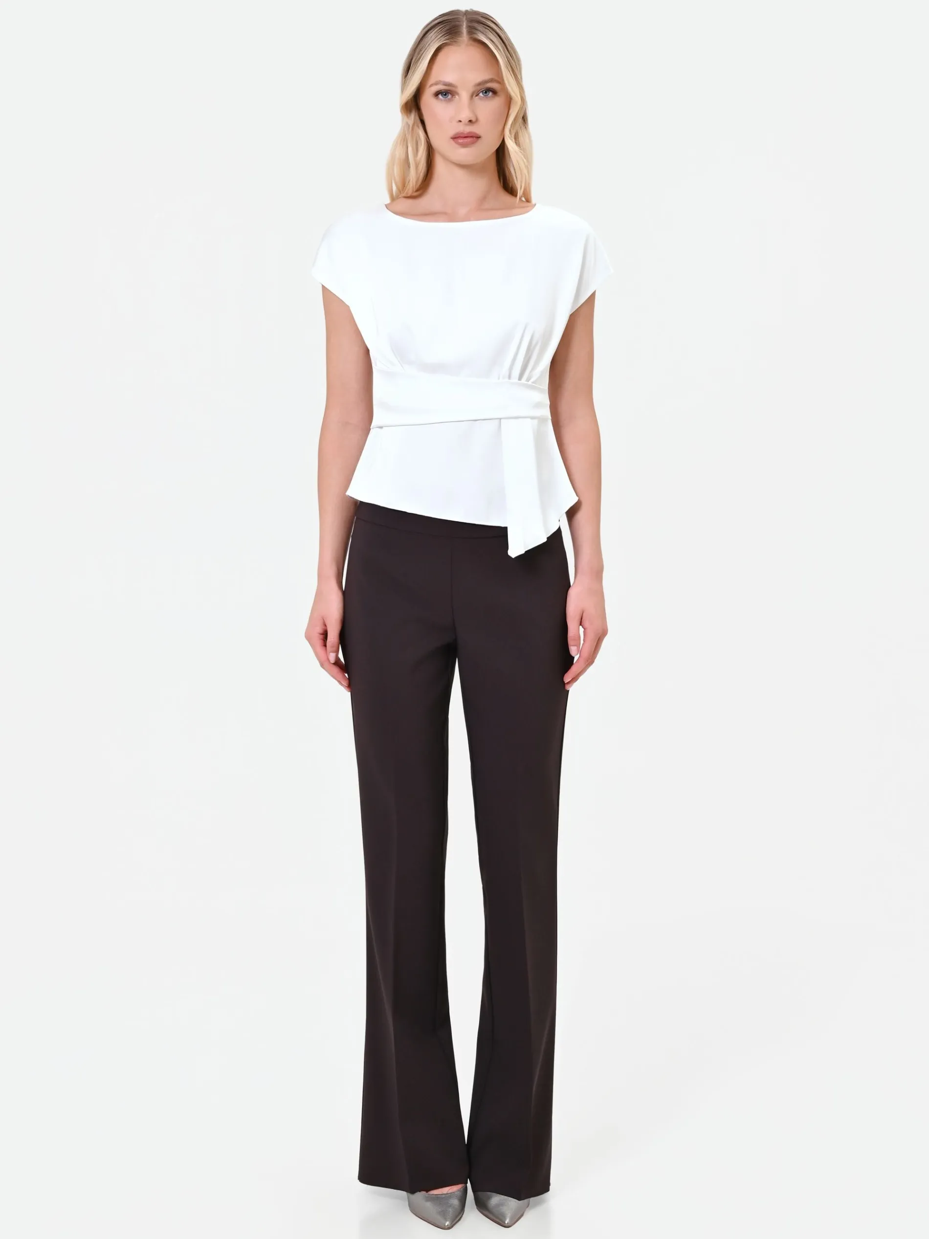 BLUSA PANNA IN RASO CON CINTURA ANNODATA
