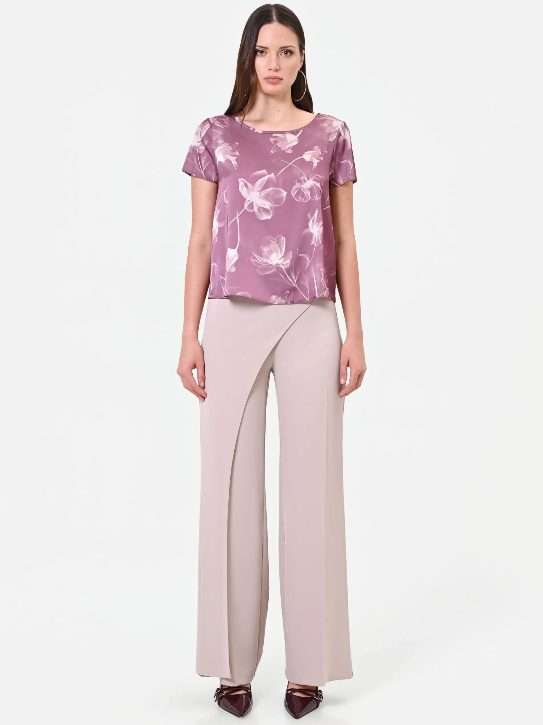 BLUSA ROSA ANTICO CON STAMPA FLOREALE
