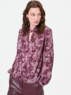 BLUSA ROSSO BORDEAUX CON FANTASIA E COLLO A TORCHON