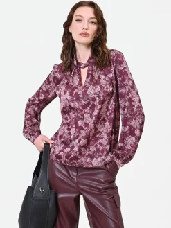 BLUSA ROSSO BORDEAUX CON FANTASIA E COLLO A TORCHON