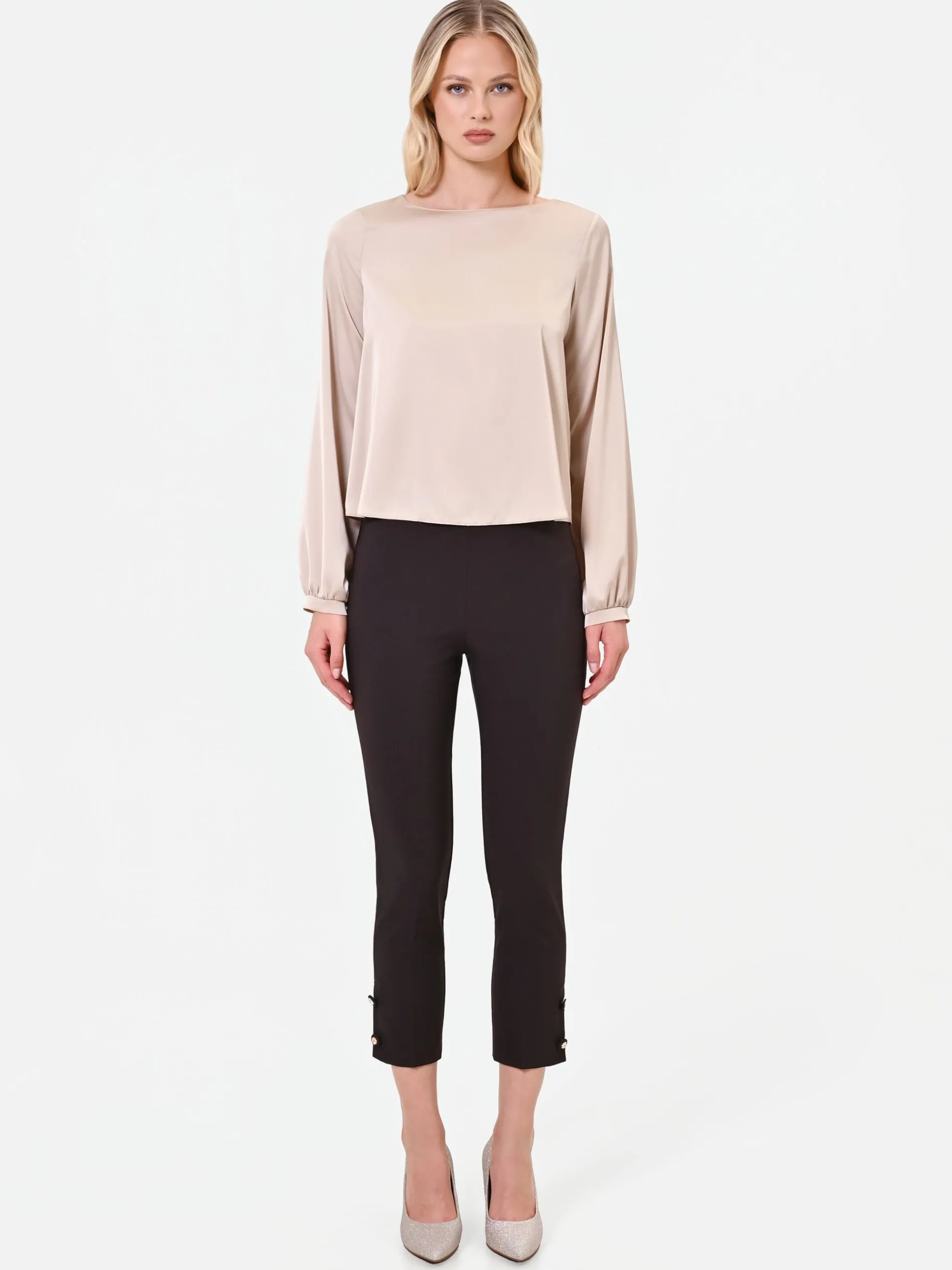 BLUSA TORTORA BEIGE CON MANICHE VOLUMINOSE