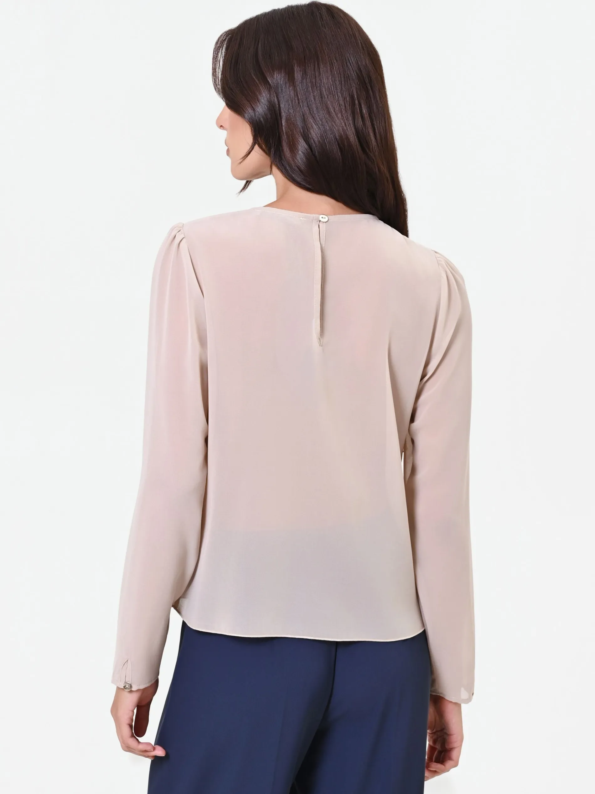 BLUSA TORTORA BEIGE CON ROUCHE ASIMMETRICA
