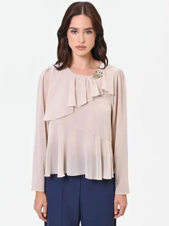 BLUSA TORTORA BEIGE CON ROUCHE ASIMMETRICA