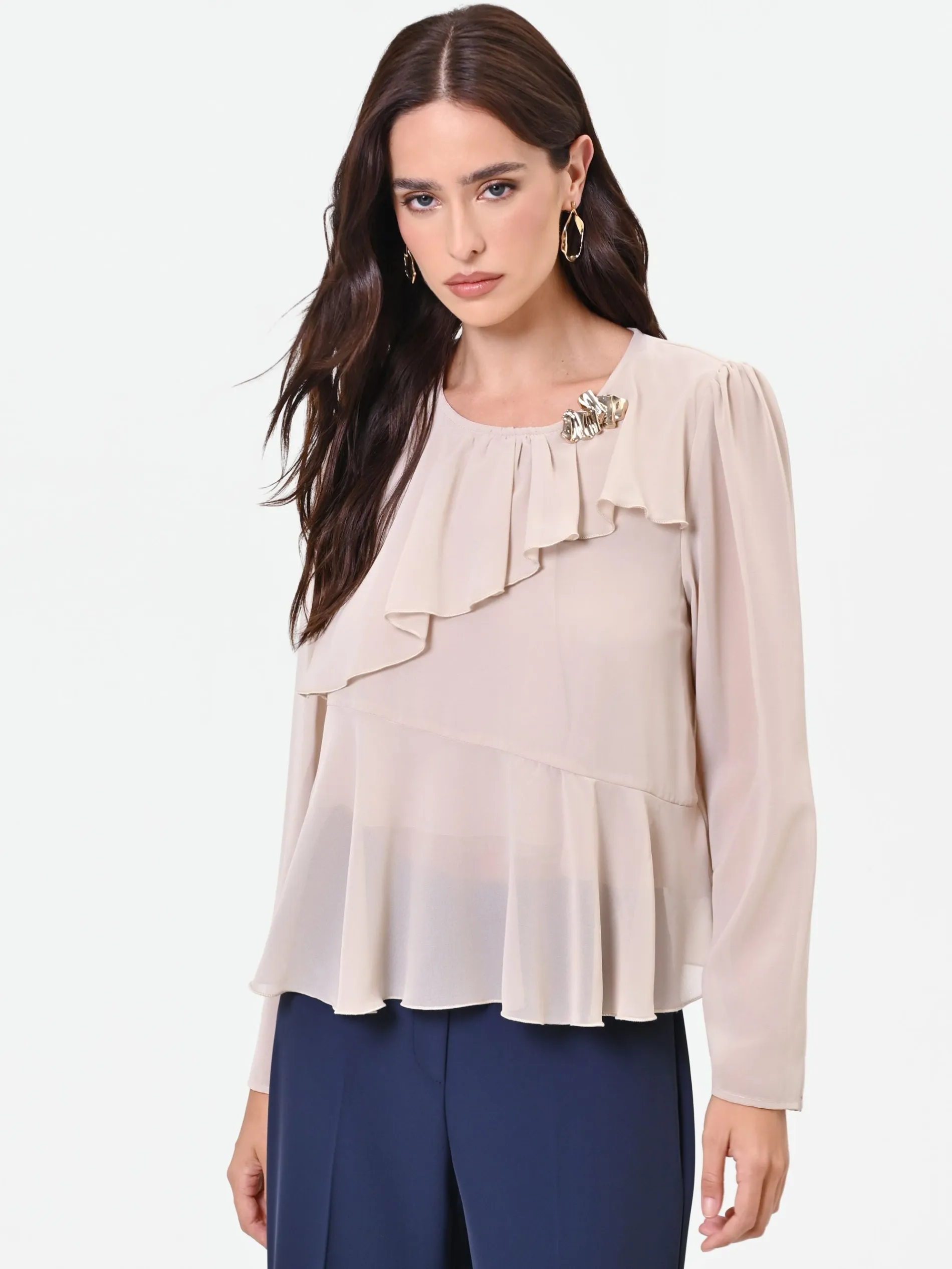 BLUSA TORTORA BEIGE CON ROUCHE ASIMMETRICA