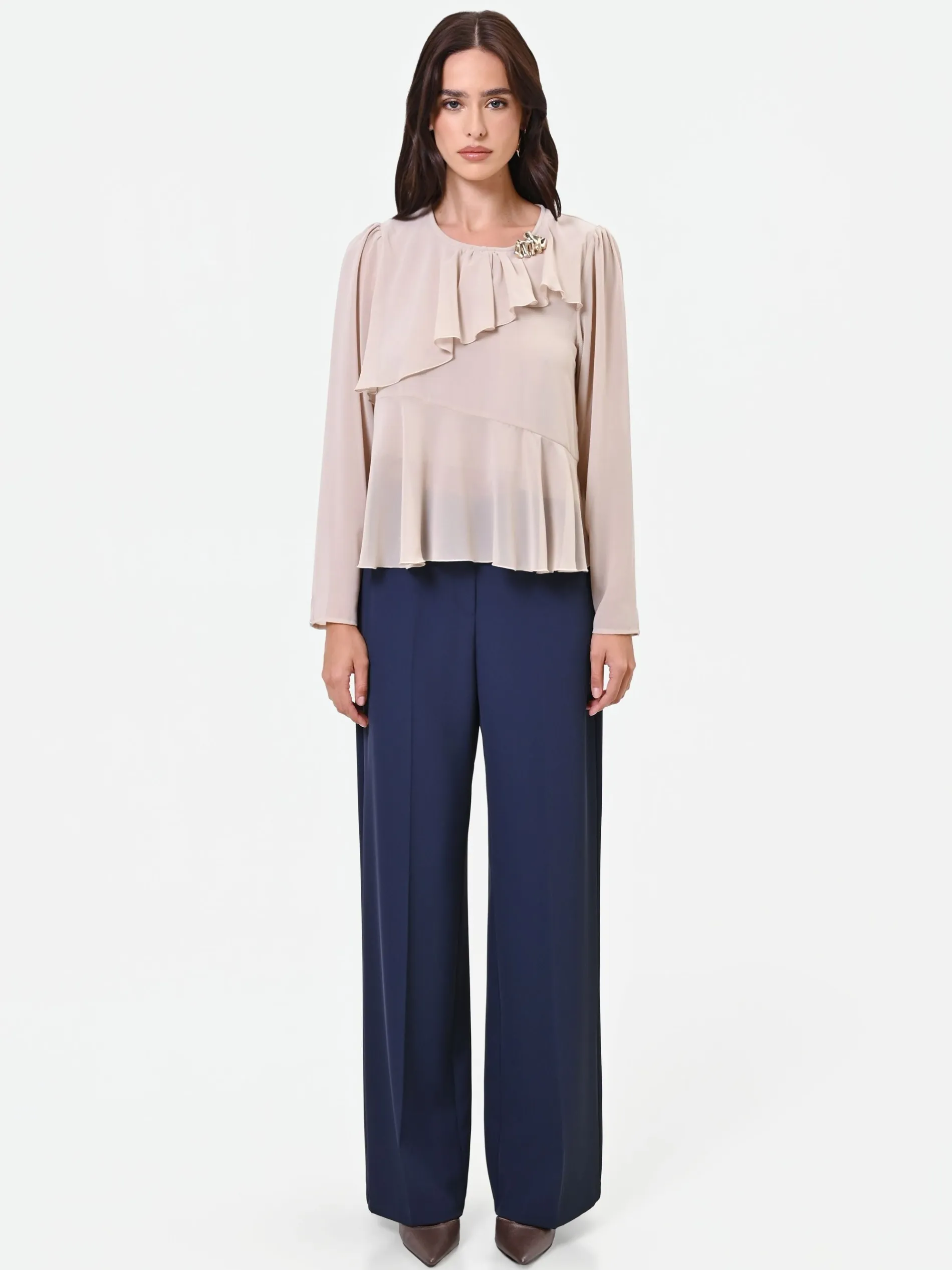 BLUSA TORTORA BEIGE CON ROUCHE ASIMMETRICA