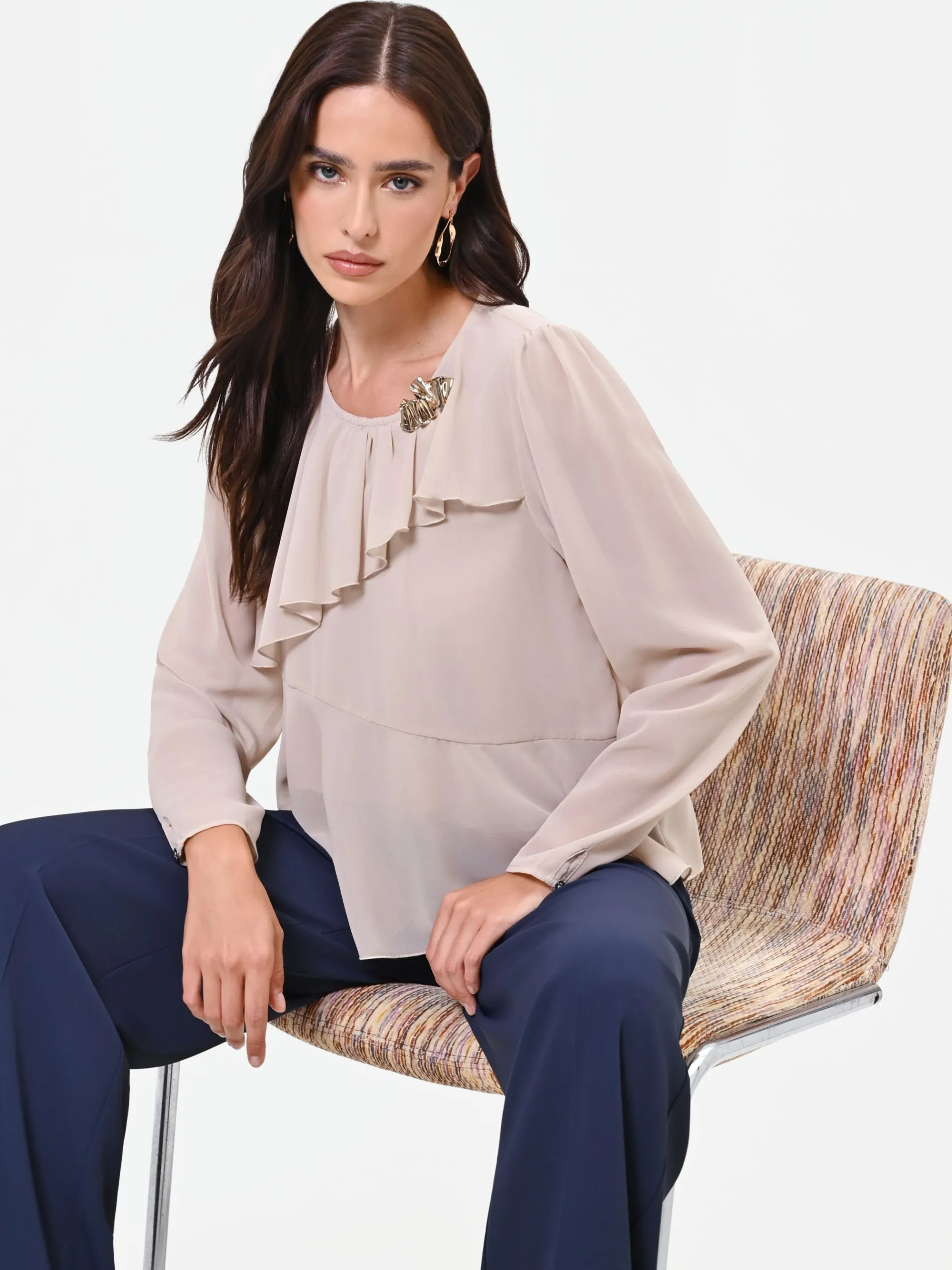 BLUSA TORTORA BEIGE CON ROUCHE ASIMMETRICA