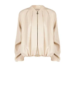 BOMBER IN SIMILPELLE TORTORA BEIGE CON MANICHE A PALLONCINO