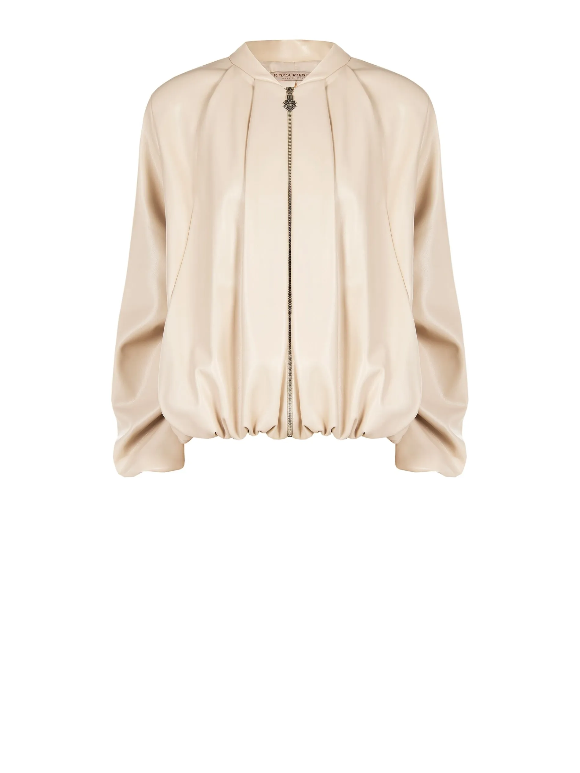 BOMBER IN SIMILPELLE TORTORA BEIGE CON MANICHE A PALLONCINO
