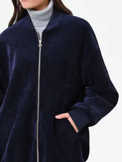 BOMBER OVERSIZE IN VELLUTO BLU NAVY