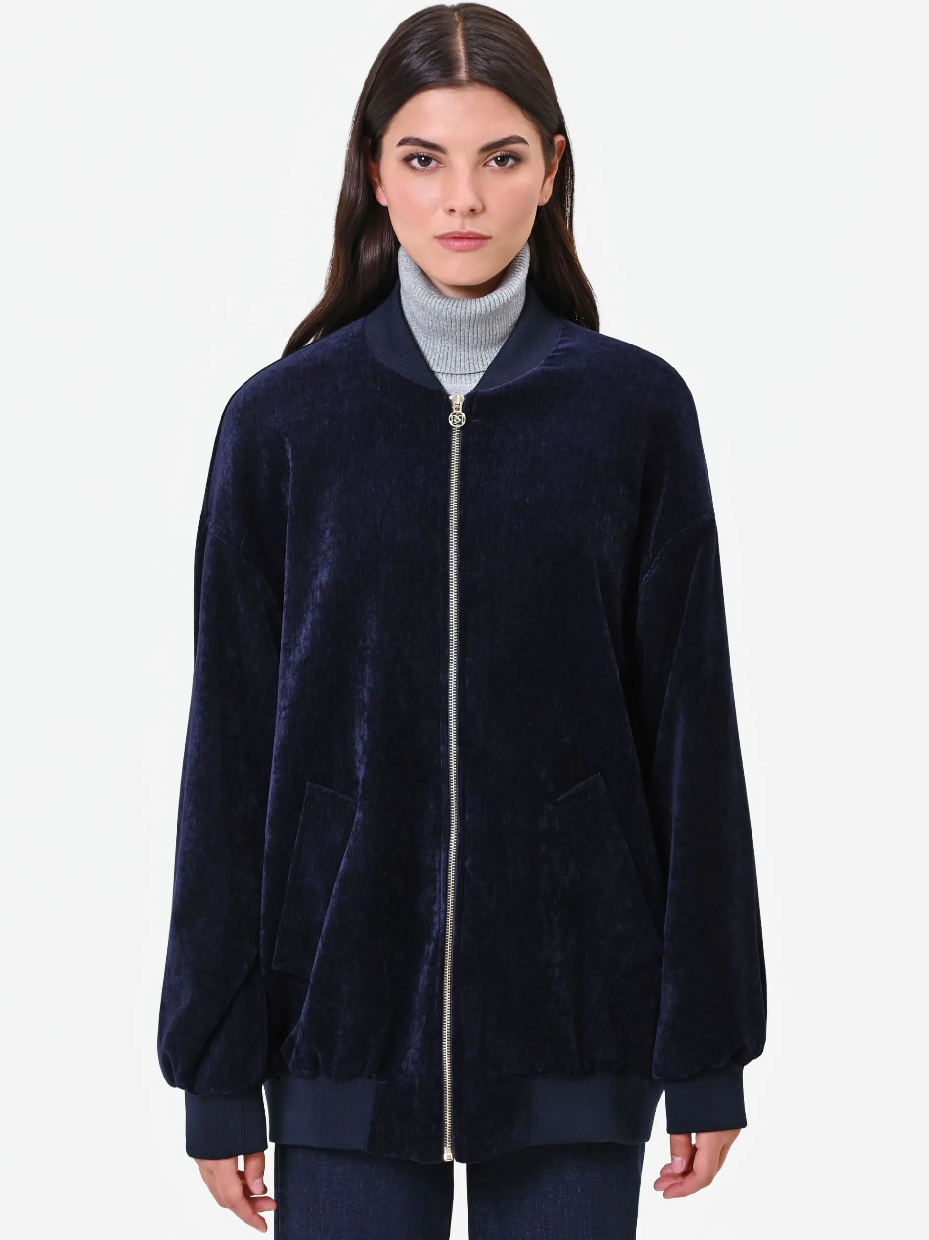 BOMBER OVERSIZE IN VELLUTO BLU NAVY
