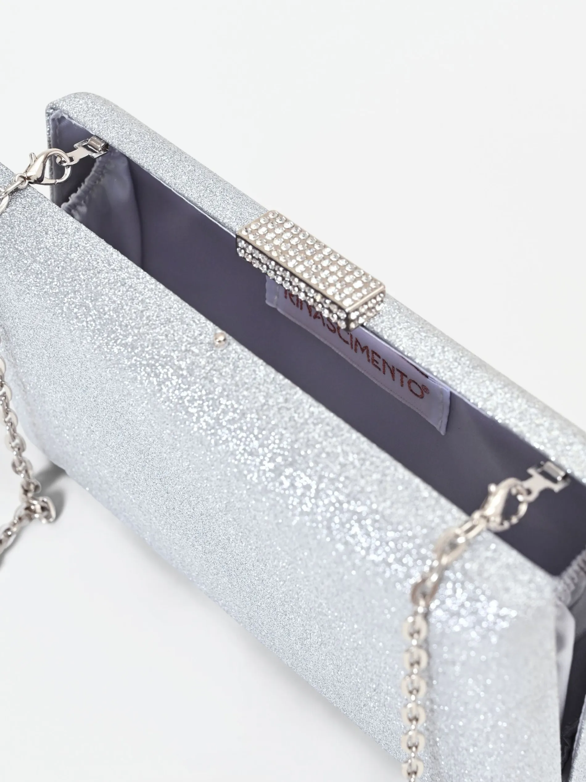 BORSA CLUTCH ARGENTO CON APPLICAZIONE GIOIELLO